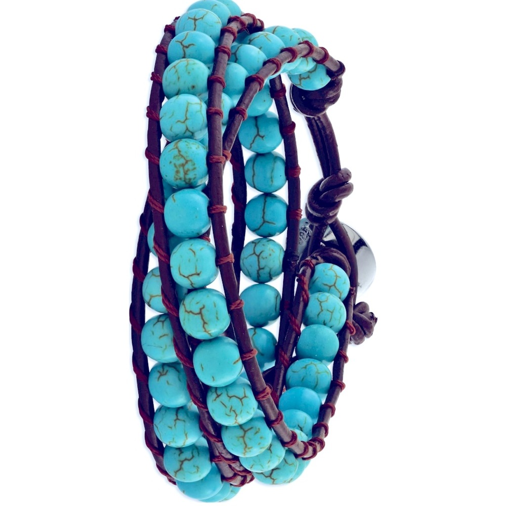 37" Dyed Turquoise Leather Cord Multi
Wrap Bracelet